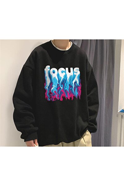 Touz Küt Küt Focus Принтирана черна унисекс блуза с обширна яка