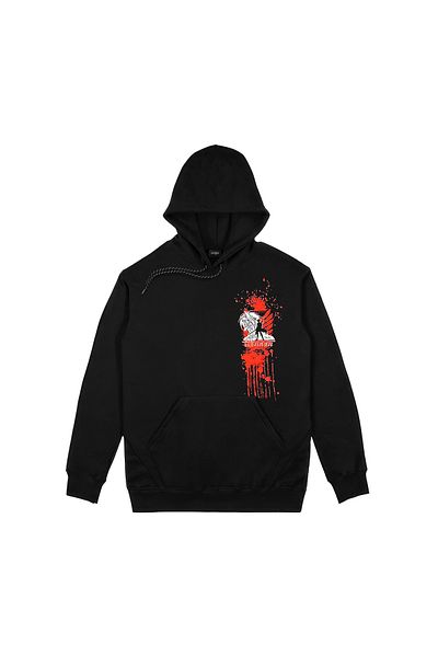 Orijin Tekstil Attack on Titan Eren Yeager Front and Back Printed Black Hooded Sweatshirt