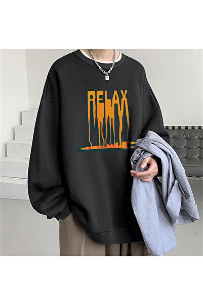 Touz Blunt Relax Printed Black Unisex Oversize Crew Neck Sweatshirt