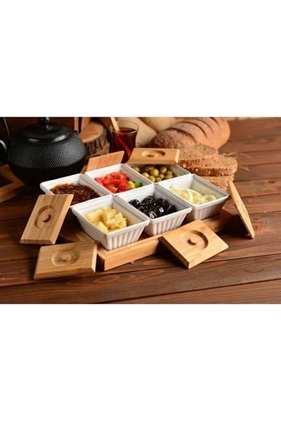Asey Home 13 Piece Luxury Breakfast Set with Wooden Tray with Bamboo Cover
