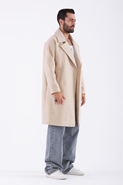 THIMOON Beige Oversize Long Non-Closing Coat Coat