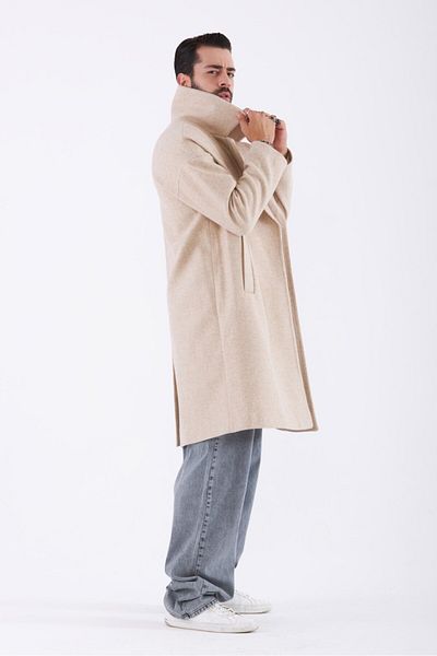 THIMOON Beige Oversize Long Non-Closing Coat Coat