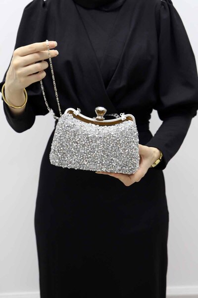 ROZA CANTA Women's Silver Natural Stone Portfolio Evening Dress Bag