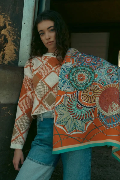 ED Scarf Desenli Modal Eşarp Analog - Turuncu