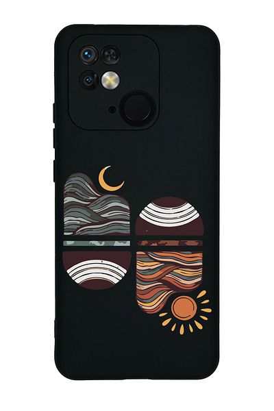 Merwish غلاف سيليكون متوافق مع Xiaomi Redmi 10c متوافق مع مجموعة الشمس بنقوش داخلية مخملية من السيليكون أسود