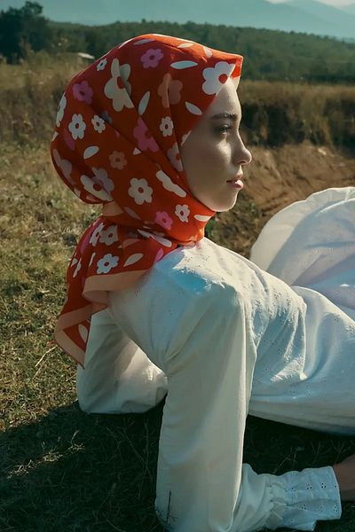 ED Scarf Patterned Modal Scarf Flower - Red