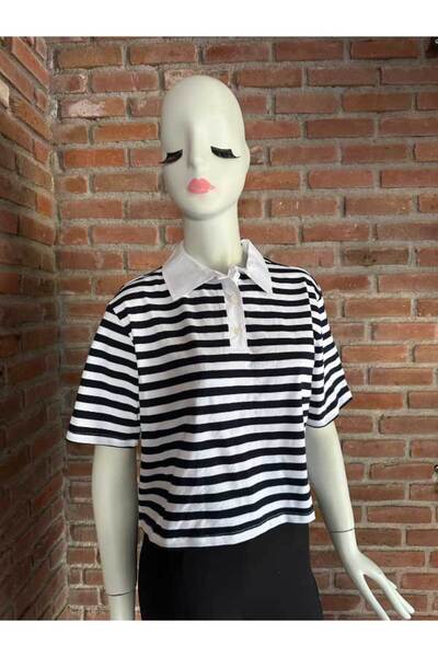 Dilvin 30333 Kısa Kollu Polo Çizgili Tshirt