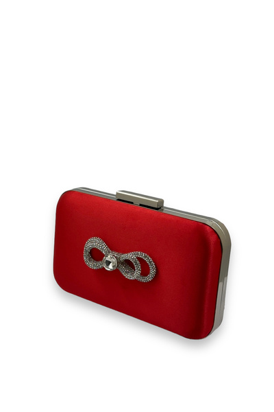Biçanta Red Color Satin Silver Case Silver Stone Evening Bag Evening Bag Wedding Engagement Portfolio