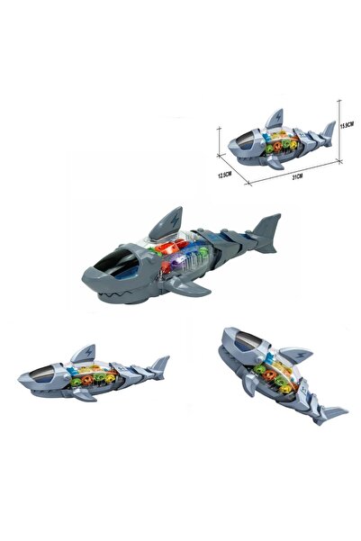 BAMTEBİ Robot Köpek Balığı Sesli ve Işıklı Hareket Eden Çarklı Köpek Balığı GRİ