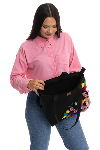 dilekolay Handmade - Large Size Felt Shoulder Bag - Flower Corner -40x35cm