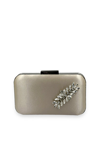 Biçanta Satin srebrna torbica nude boje, večernja torbica sa srebrnim kamenom...