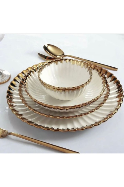 decovien Papatya 24 Parça Porselen Gold 6 Kişilik Yemek Takımı