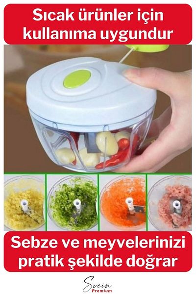 Zercase Manual Small 3 Blades Drawstring Pull Stainless Handheld Rondosu Easy Speed Fruit Vegetable Onion Chopper
