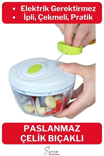 Zercase Manual Small 3 Blades Drawstring Pull Stainless Handheld Rondosu Easy Speed Fruit Vegetable Onion Chopper