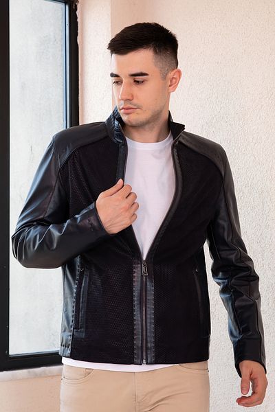 Hodore Petro Navy Blue Suede Genuine Men's Leather Jacket