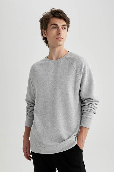 DeFacto Regular-Fit-Sweatshirt mit Rundhalsausschnitt und Waffelmuster