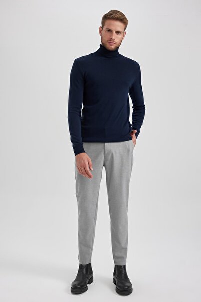 DeFacto Πουλόβερ με μονόχρωμο πλεκτό με λεπτή εφαρμογή Navy Blue R1124az23wn