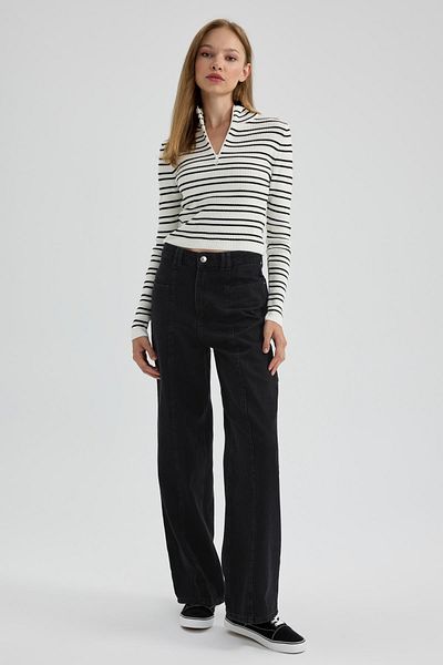 DeFacto Slim Fit stojáček na zip s pruhovaným úpletovým svetrem A8150Ax23Au