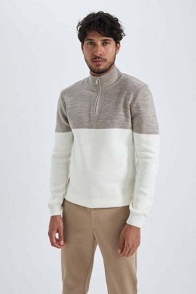 DeFacto Slim Fit Slim Fit Stehkragen-Strickpullover mit halbem Reißverschluss Y1633az23wn