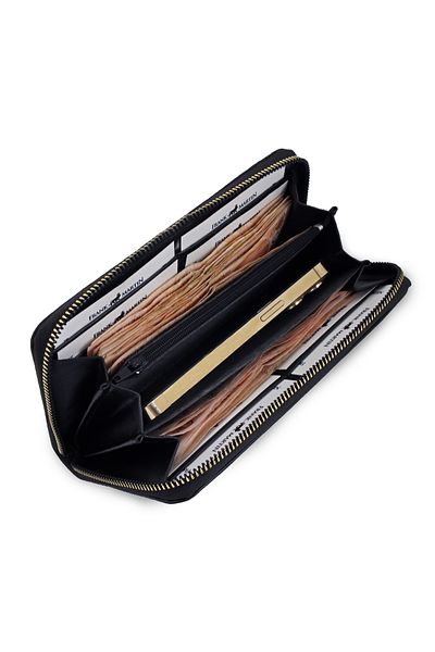 Frank Martin Black Eva Portfolio - Women's Wallet with Leather Paper, Phone Compartment and Zipper