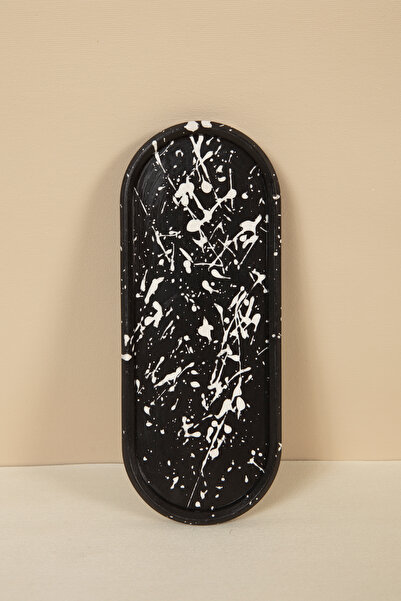 Handmeight Concrete Oval Black and White Splash Coaster / Presentation Stand ...