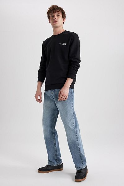 DeFacto Φούτερ Slim Fit Crew με στάμπα