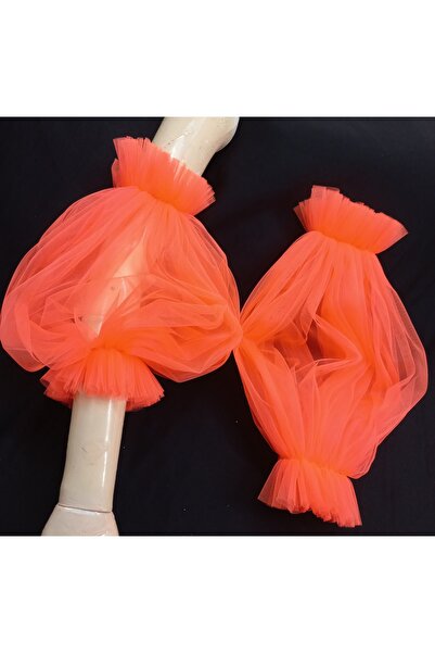 es moda shop Neon Orange Besre Tulle Evening Dress Bridal Sleeve