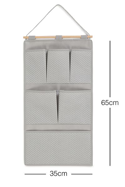 Ocean Home Textile Gray 6-Pocket Multi-Purpose Hanging Wall Mounted In-Cabinet Bathroom Kitchen Organizer 35x65