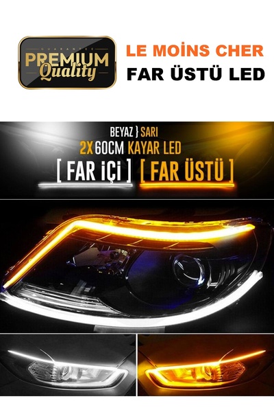 Unikum Renault Megane Far Içi Üstü Kayar Sinyalli Gündüz Ledi Far Kaşı 45 Cm 2 Adet