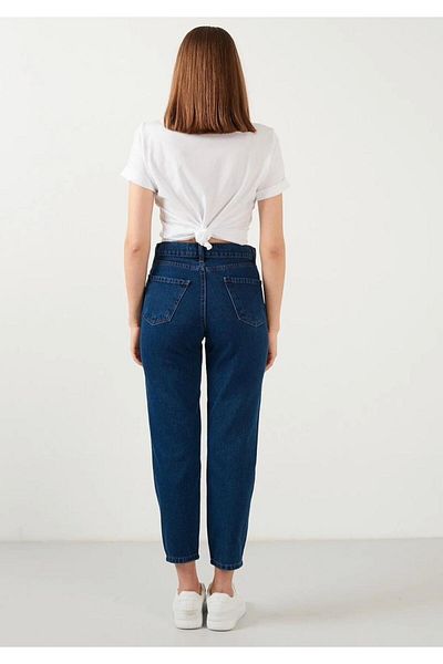 LAMİRAMOOD Blue MomJean Pantaloni din denim elastic cu talie înaltă
