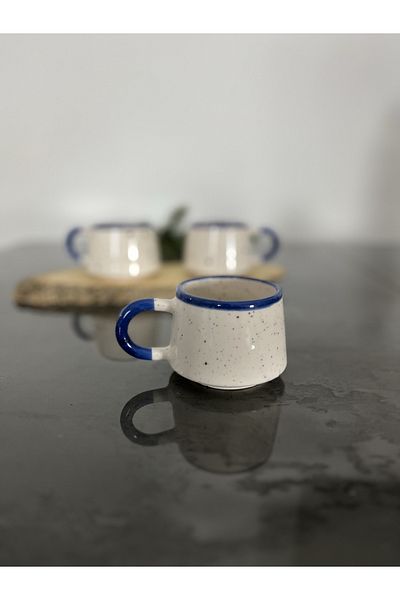 Seramik Plus Handmade Ceramic Spray Decorated Blue Detailed Coffee Mug 225 ML