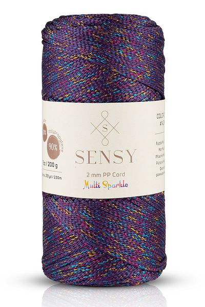 SENSY Multi Sparkle Glitter Multi Colored 200 gr Polyester Macrame Thread Purple 2 Mm - 230 M