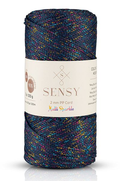 SENSY Multi Sparkle Glitter 200 gr Polyester Macrame Thread Navy Blue 2 Mm-230 M bag thread