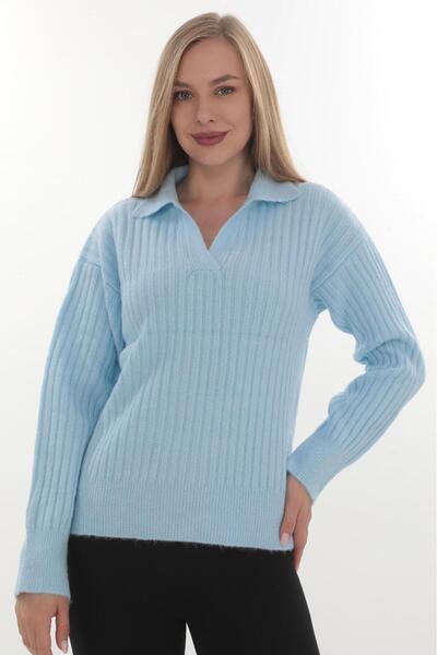 DEMİRLER Kadın Polo Yaka Şardonlu Yumuşak İpek Kazak