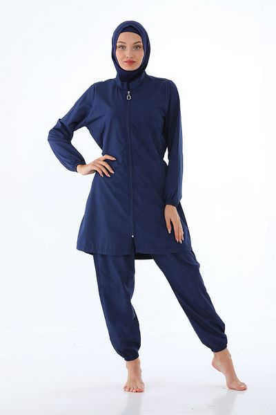 Elif Okur Full Covered Micro Hijab Swimsuit Navy Blue 7005