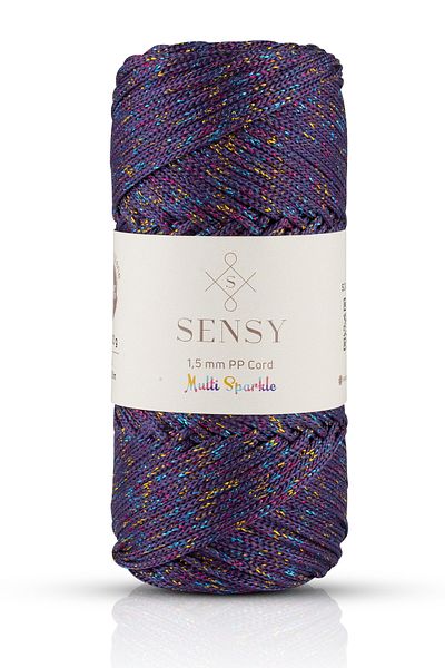SENSY خيوط متعددة الألوان لامعة لامعة 100 جرام بوليستر مكرامية غزل أرجواني 1.5 مم - 150 م