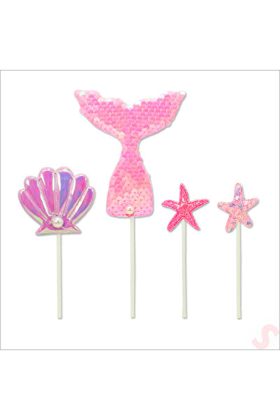 Süsle Baby Party Deniz Kızı Pul Payetli Pasta SüSü, 4'lü SET - Pembe