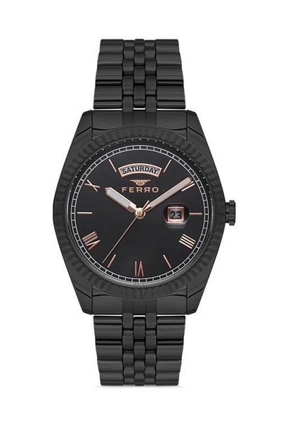 FERRO Men's Black Color Double Calendar Wristwatch + 8 Color Bracelet Gift