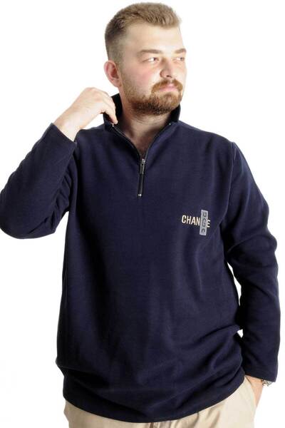 ModeXL Синій світшот великого розміру - з високим коміром і застібкою-блискавкою 23548