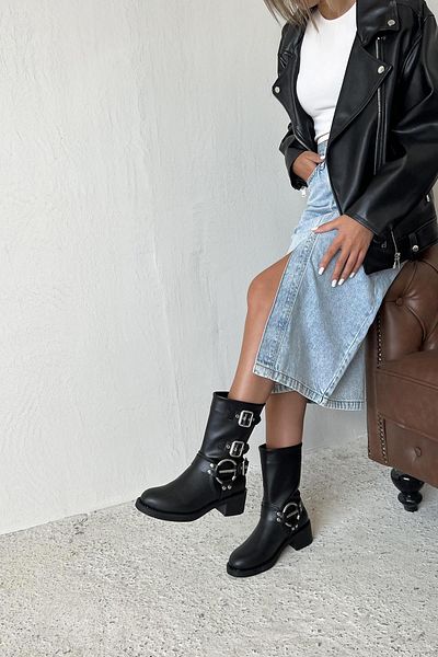 STRASWANS Cizme din piele Senya pentru damă, cu detalii accesorii, negre