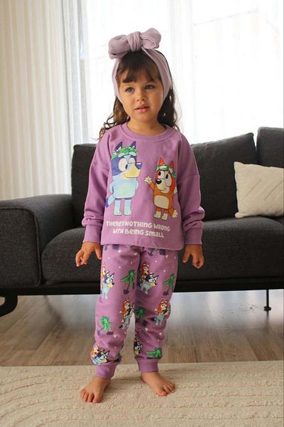 MİNİKO KİDS NEW SEASON BLUEY PRINTED COTTON CYCLING NECK TRACKSUIT SET
