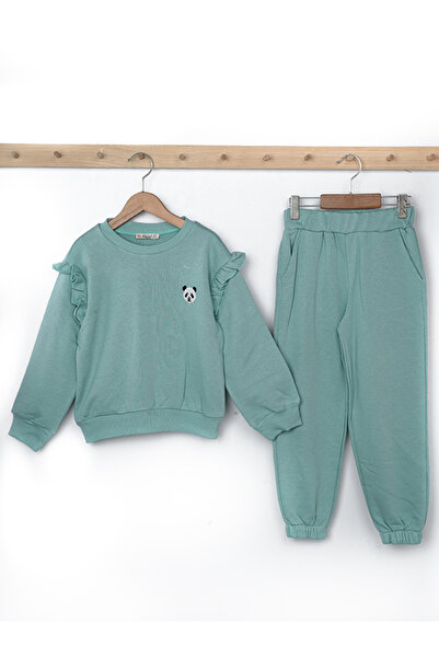 Rise Raba Girl's Cotton Knitted Panda Embroidered Tracksuit Set