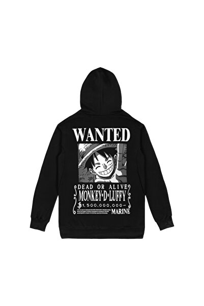 Orijin Tekstil One Piece Monkey D. Luffy Wanted Ön Arka Baskılı Siyah Sweatshirt