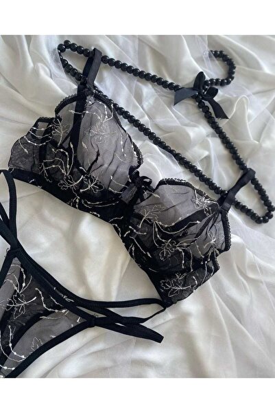 Dante Siyah L Işlemeli Lingerie Ikili Iç Çamaşır Takımı