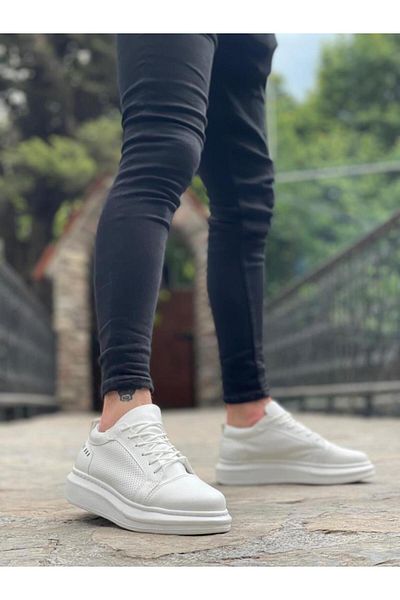 BPM BOA BA0548 - Pantofi sport alb pentru bărbați cu talpă înaltă