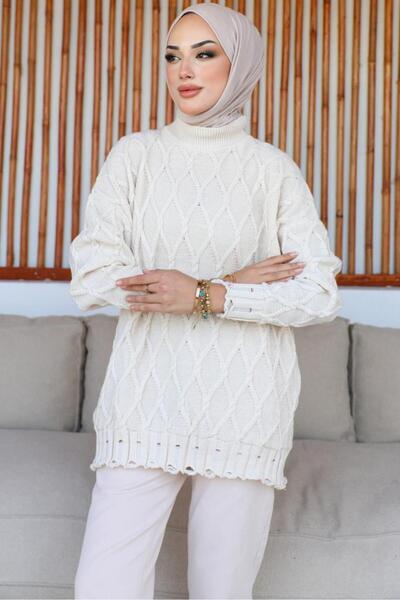 benguen 368 Diamantový vzor úpletu Tunic Stone Color