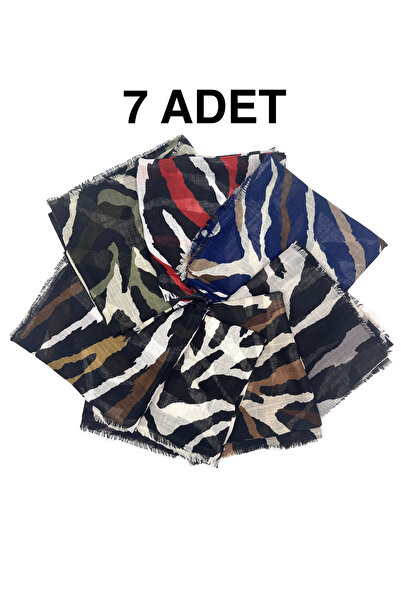 nazipek 7'li Set Zebra Desen Flamlı Pamuklu Yazma Eşarp 100x100cm