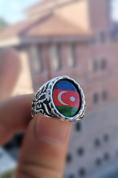 Ervanur Gümüş Kaplama Azerbaycan Bayrak Erkek Yüzük