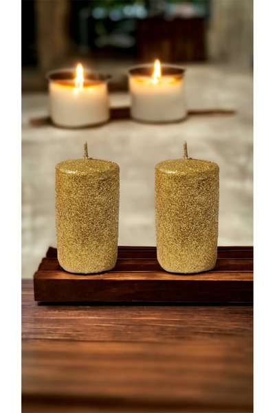 Lecarbee Candles 2’li Simli Silindir Mum – Altın