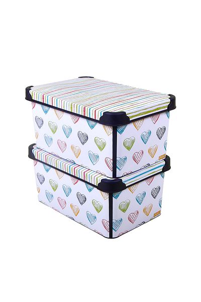 QUTU Style Box Color Zigzag Decorative Toy Box Set - 2x 10 Liters